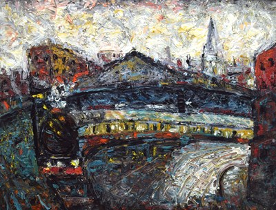 Lot 320 - Barrington Tabb (British, 1934-2022) - Oil on board - 'Morning Train, Temple Meads Station, Bristol'