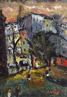 Lot 341 - Barrington Tabb (British, 1934-2022) - Oil on board - 'Evening St James Park, Bristol'
