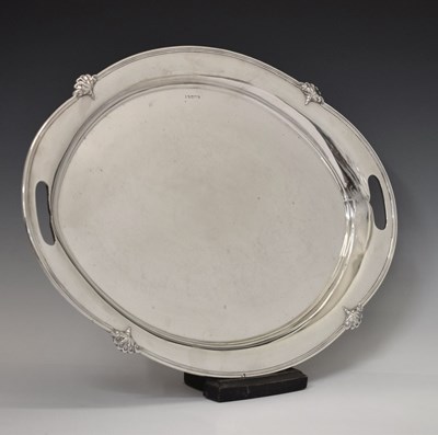 Lot 88 - George V silver tray of oval form