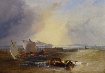 Lot 270 - James Baker Pyne (British, 1800-1870) - 'Seascape Fort Rouge, Calais'