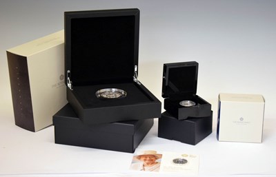 Lot 317 - Royal Mint silver proof sovereign, an Elizabeth II £20 coin, and 2025 2oz silver Waterloo coin