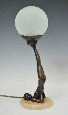 Lot 464 - Reproduction Art Deco style bronzed figural table lamp