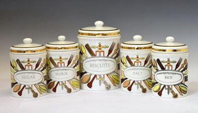 Lot 351 - Piero Fornasetti (Italian, 1913-1988) - Large ceramic cylindrical storage jar and cover, etc