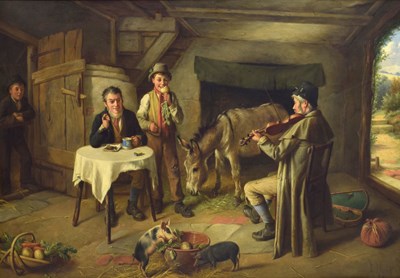Lot 273 - Charles Hunt (British, 1829-1900) - Oil on canvas - 'The Travelling Musician'