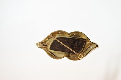 Lot 26 - Black boulder opal yellow metal brooch stamped 18K