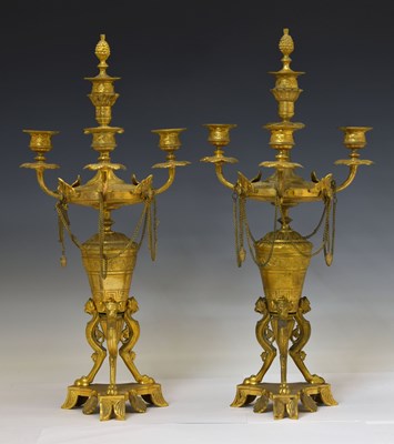 Lot 179 - Pair of 19th century French Empire style ormolu candelabra
