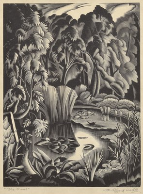 Lot 257 - Clifford Webb RBA (British, 1895-1972) - Wood engraving - 'The Pool'