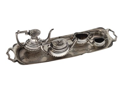 Lot 83 - Edward VII miniature silver four-piece tea and coffee set and tray