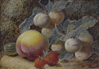 Lot 283 - Oliver Clare (British, 1853-1927) - Oil on board - Still life with fruit