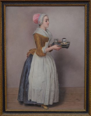 Lot 229 - Mid 19th century German KPM Berlin porcelain plaque, circa 1860, depicting 'La Belle Chocolatiere'