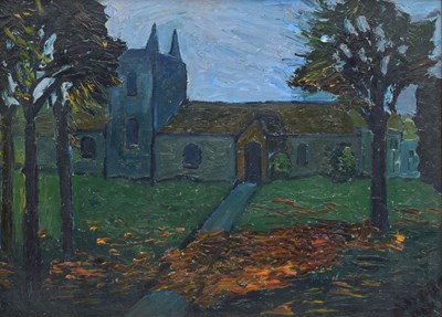 Lot 364 - Barrington Tabb (British, 1934-2022) - Oil on board - 'Country Church, 1962'