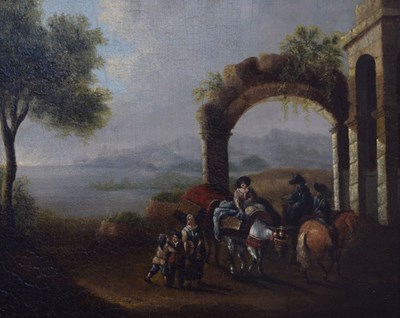Lot 264 - Circle of Philips Wouwerman (Dutch School, 17th century) - Oil on panel - Figures by an arch