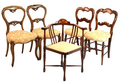 Lot 631 - Two pairs salon chairs and an Edwardian inlaid chair