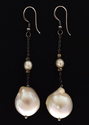 Lot 56 - Pair of untested baroque pearl drop earrings