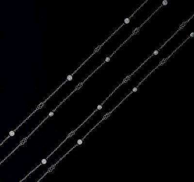 Lot 42 - Pair of 1920s diamond white metal necklaces