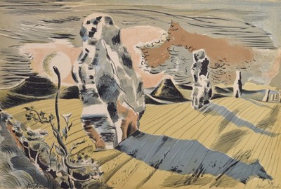 Lot 344 - Paul Nash (British, 1889-1946) – Lithograph – ‘Avebury, landscape of the Megaliths 1937’