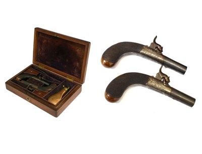 Lot 141 - Cased pair of 80 bore percussion boxlock muff pistols, Farmer, Cardiff