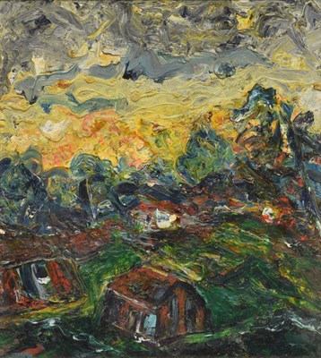 Lot 338 - Barrington Tabb (British, 1934-2022) - Oil on board - 'Alotments'