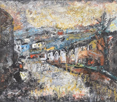 Lot 334 - Barrington Tabb (British, 1934-2022) - Oil on board and felt tip pen - 'River near Totterdown'
