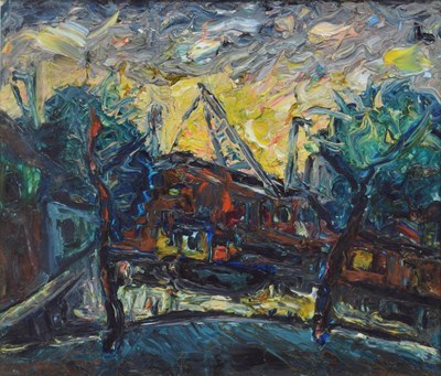 Lot 325 - Barrington Tabb (British, 1934-2022) - Oil on board - 'Dockside, Bristol'