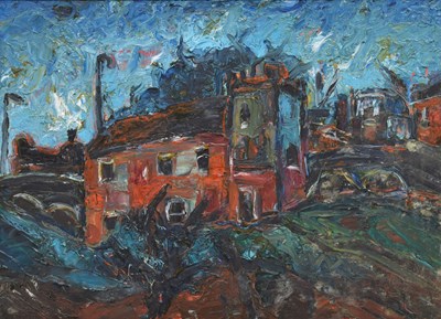 Lot 330 - Barrington Tabb (British, 1934-2022) - Oil on board - Old Buildings/Demolition B.R.I. 1996/1997