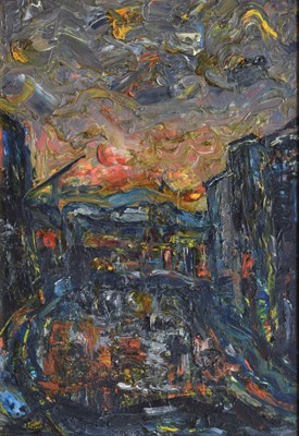 Lot 336 - Barrington Tabb (British, 1934-2022) - Oil on board - 'Twilight, 1996'