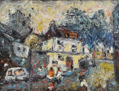 Lot 333 - Barrington Tabb (British, 1934-2022) - Oil on board - 'White Hart pub opposite eye hospital, Bristol'