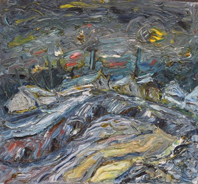 Lot 321 - Barrington Tabb (British, 1934-2022) - Oil on board - 'Rough Sea, Clevedon'