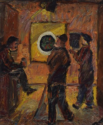 Lot 380 - Barrington Tabb (British, 1934-2022) - Oil on board - Darts players