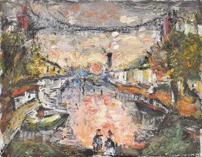 Lot 326 - Barrington Tabb (British, 1934-2022) - Oil on board - 'Evening, Avon Gorge, Bristol'