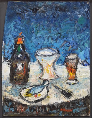 Lot 341 - Barrington Tabb (British, 1934-2022) - Oil on board - 'Full of energy, I enjoyed my last fish'