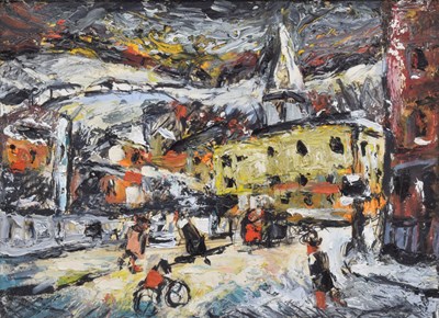 Lot 326 - Barrington Tabb (British, 1934-2022) - Oil on board - 'Winer [Winter], The Parade, Bath'
