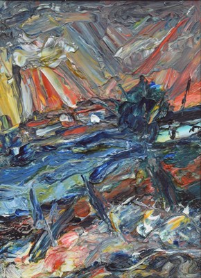 Lot 379 - Barrington Tabb (British, 1934-2022) - Oil on board - Storm, 1996