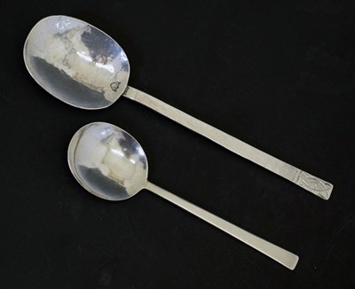 Lot 190 - George Hunt 1929 Arts & Crafts hammered silver spoon plus Dryad silver spoon (2)