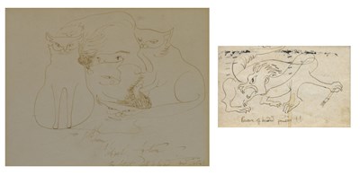 Lot 657 - Michael Ayrton (1921-1975) - Pen and ink - Self Portrait with Cats