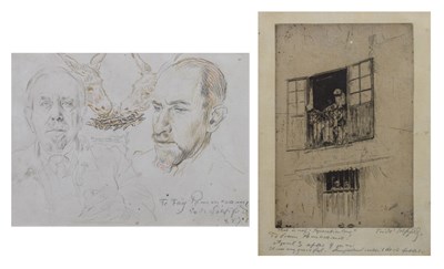 Lot 320 - Erich Wolfsfeld, ARE, (German, 1885-1956) - Pencil and crayon - Portrait with donkeys