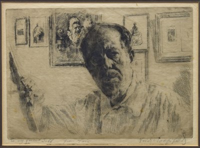 Lot 318 - Erich Wolfsfeld, ARE (German, 1885-1956) - Etching with burin - Self Portrait in the Studio