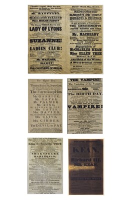 Lot 271 - Group of five 18th to mid 19th century Theatre bills plus Regency print (6)