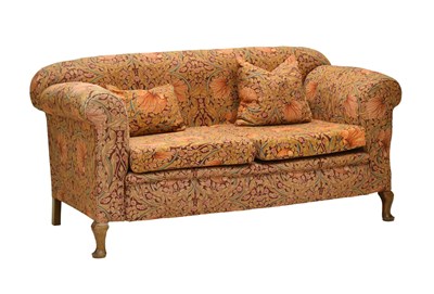 Lot 404 - Early 20th century drop-arm settee or sofa covered in William Morris ‘Pimpernel’ fabric