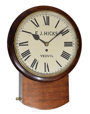 Lot 379 - Early 20th century mahogany cased single fusee 'drop dial'wall clock, F.J. Hicks, Yeovil
