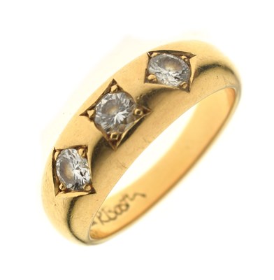 Lot 8 - Richard Booth three stone diamond yellow metal ring