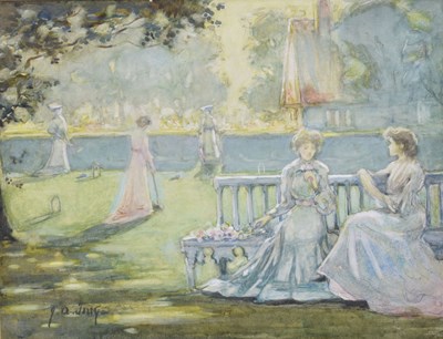 Lot 285 - Joseph Alfred Terry (British, Staithes Group 1872-1939) - Watercolour - 'A game of croquet'