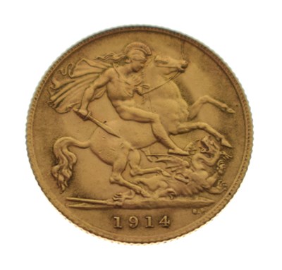 Lot 115 - George V gold half sovereign, 1914