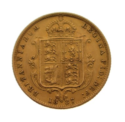 Lot 109 - Queen Victoria shield back gold half sovereign, 1887