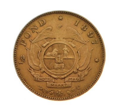 Lot 132 - South African half pond gold coin, 1897