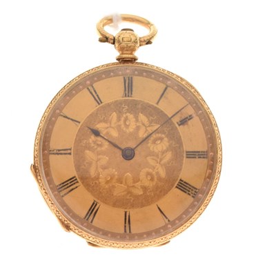 Lot 131 - Lady's yellow metal fob watch, stamped '18K'