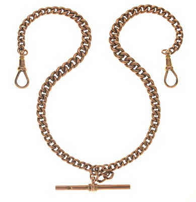 Lot 48 - 19th century yellow metal (9c) 'rose gold' curb link double Albert chain