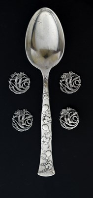 Lot 83 - Set of four Edwardian silver buttons, and a 20th century Tiffany spoon