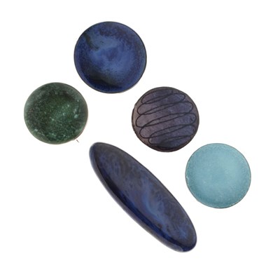 Lot 395 - Ruskin Pottery - Three early 20th century buttons, etc