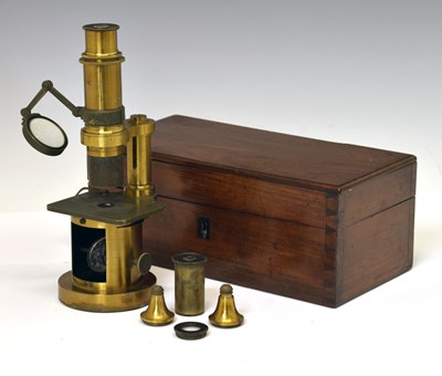 Lot 409 - Georges Jean Oberhaeuser, (1796-1868) - 19th century lacquered brass compound drum microscope